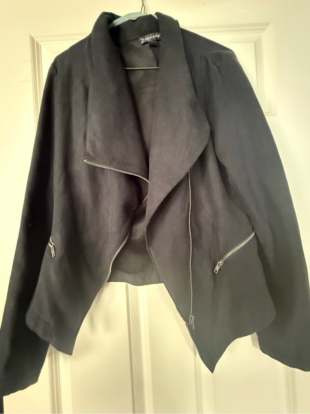 Rampage Black Asymmetrical Zip Draped Blazer